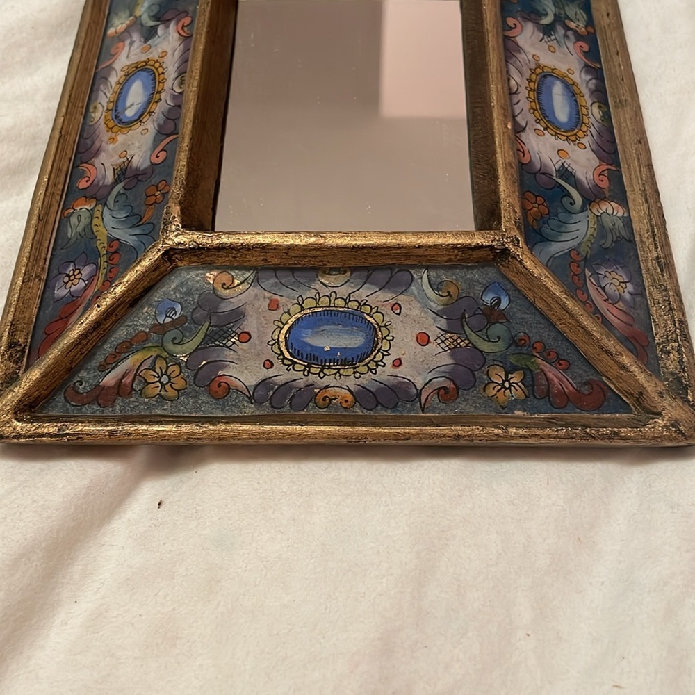 Vintage Ornate Gold and Blue Mirror Frame - Picture 2 of 10